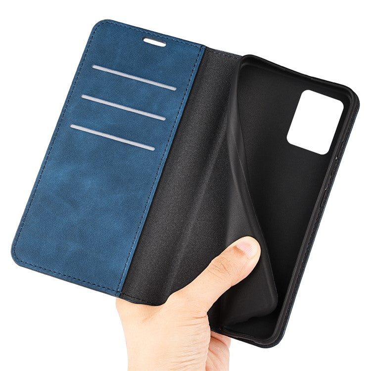 Silky-Touch Folio Flip Leather Cover for Realme C35, Phone Protective Case with Wallet Stand - Blue