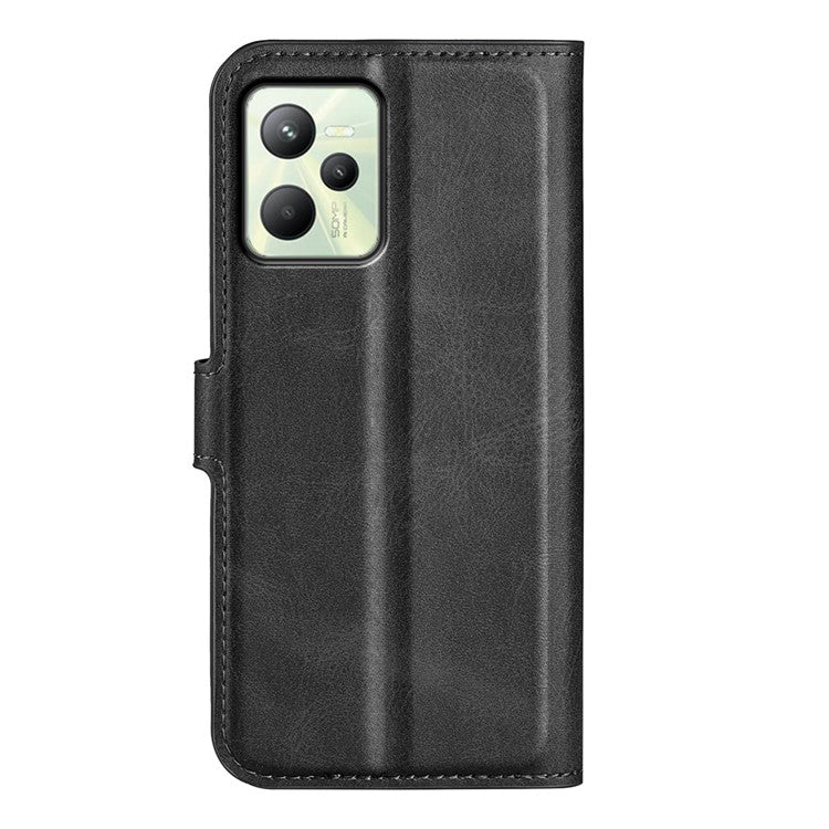 For Realme C35 Magnetic Folio Phone Cover Full Protection Textured PU Leather Wallet Stand Case - Black