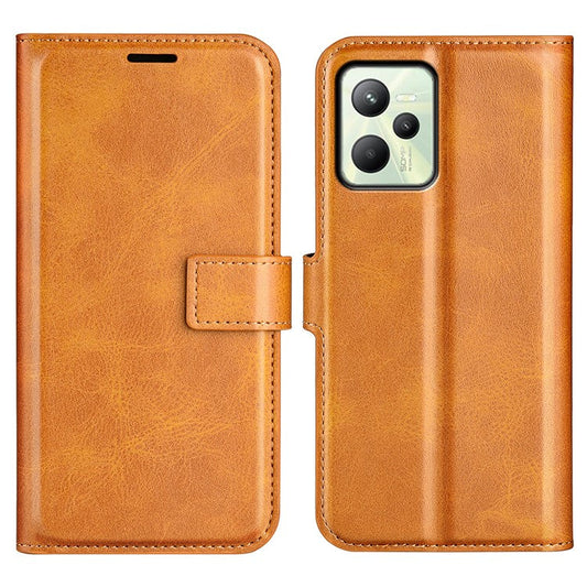 For Realme C35 Magnetic Folio Phone Cover Full Protection Textured PU Leather Wallet Stand Case - Yellow