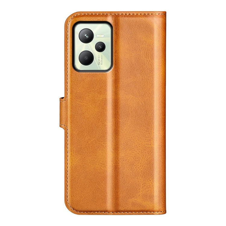 For Realme C35 Magnetic Folio Phone Cover Full Protection Textured PU Leather Wallet Stand Case - Yellow