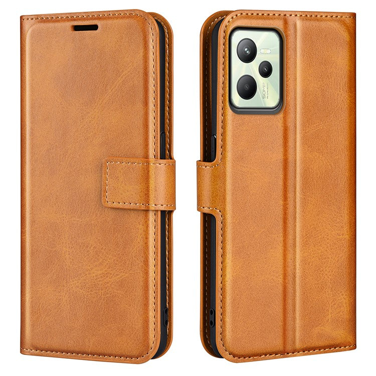 For Realme C35 Magnetic Folio Phone Cover Full Protection Textured PU Leather Wallet Stand Case - Yellow