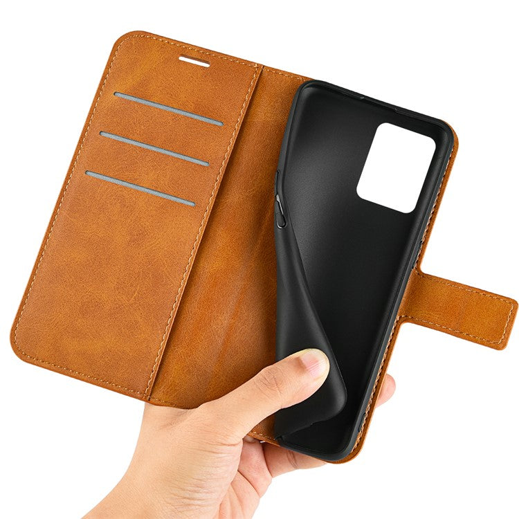 For Realme C35 Magnetic Folio Phone Cover Full Protection Textured PU Leather Wallet Stand Case - Yellow