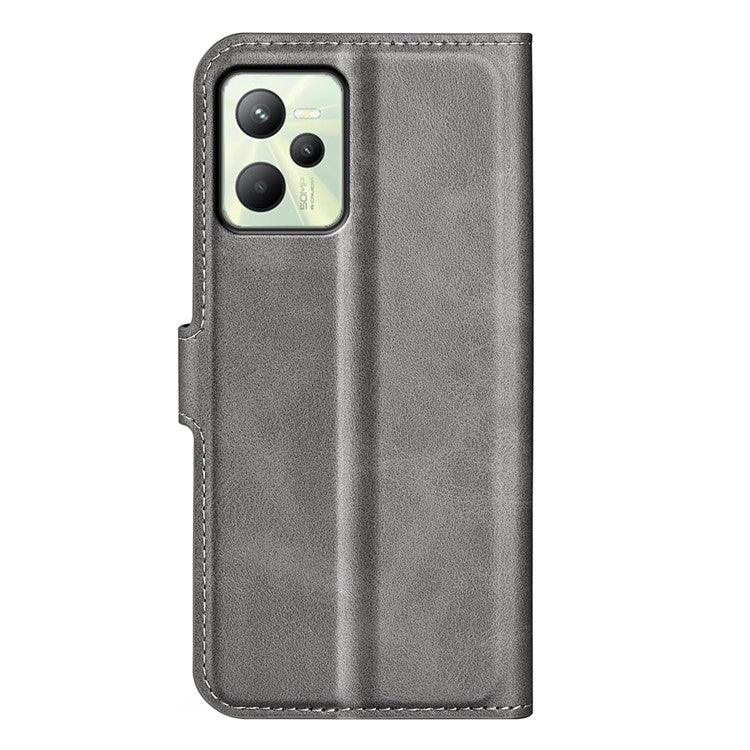 For Realme C35 Magnetic Folio Phone Cover Full Protection Textured PU Leather Wallet Stand Case - Grey
