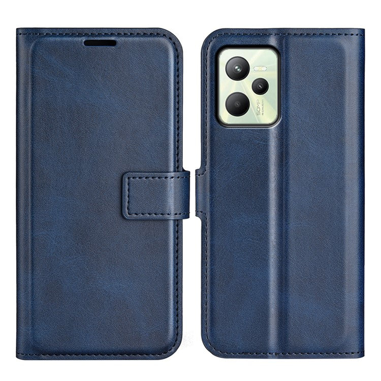 For Realme C35 Magnetic Folio Phone Cover Full Protection Textured PU Leather Wallet Stand Case - Blue