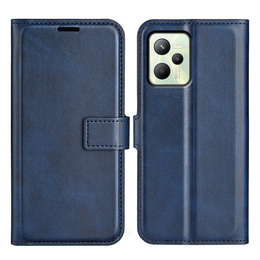 For Realme C35 Magnetic Folio Phone Cover Full Protection Textured PU Leather Wallet Stand Case - Blue