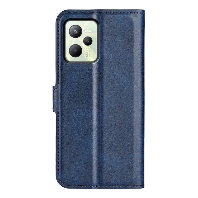 For Realme C35 Magnetic Folio Phone Cover Full Protection Textured PU Leather Wallet Stand Case - Blue