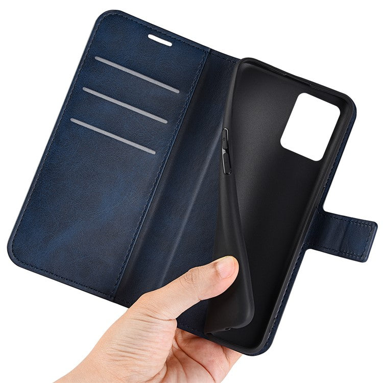 For Realme C35 Magnetic Folio Phone Cover Full Protection Textured PU Leather Wallet Stand Case - Blue
