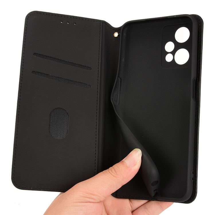 For Realme 9 Pro 5G / 9 5G / V25 Flip Wallet Imprinted Rhombus Pattern Phone Case Stand Soft TPU Inner PU Leather Protective Phone Cover - Black