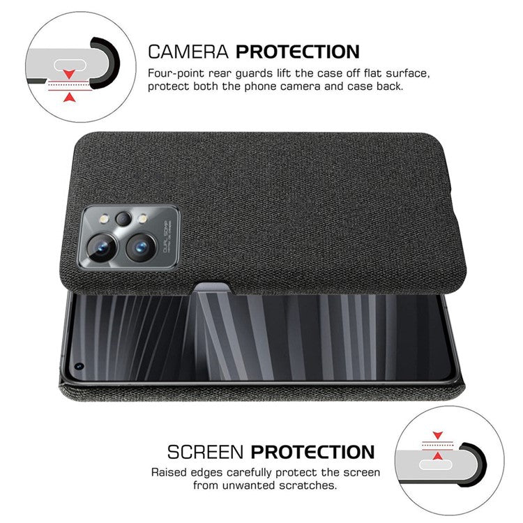 For Realme GT2 Pro Cloth Coated Hard PC Shell Ultra Thin Slim Protective Phone Cover - Black