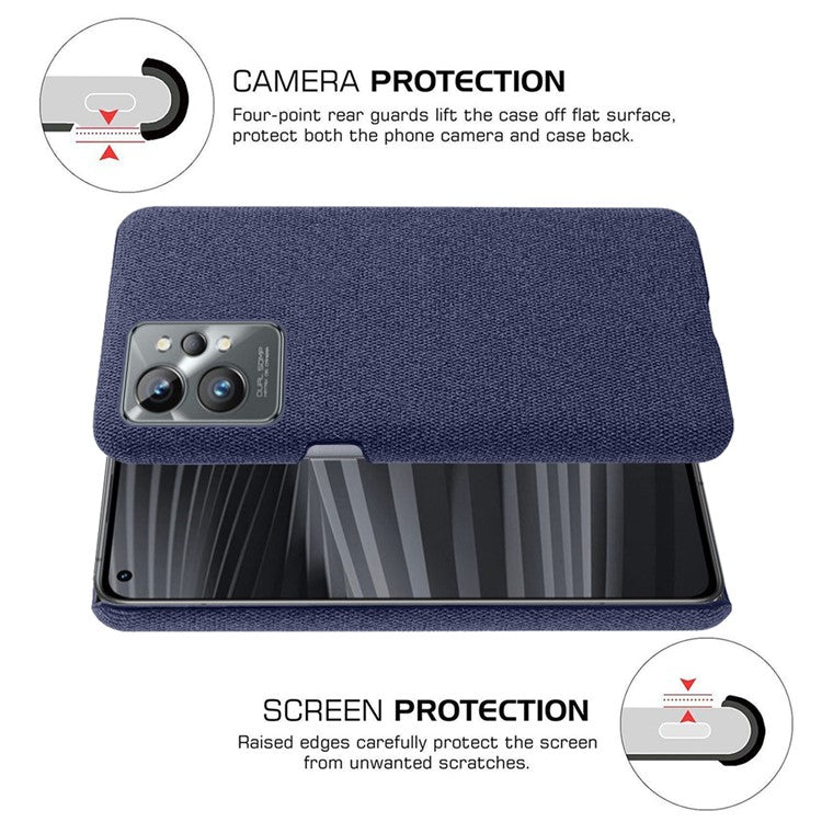 For Realme GT2 Pro Cloth Coated Hard PC Shell Ultra Thin Slim Protective Phone Cover - Blue