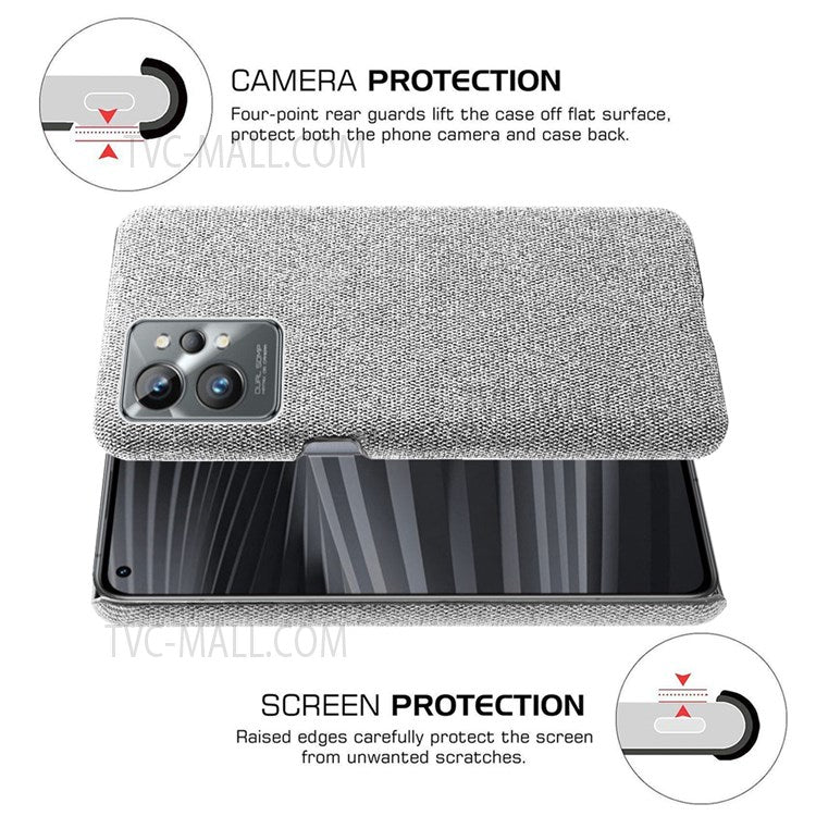 For Realme GT2 Pro Cloth Coated Hard PC Shell Ultra Thin Slim Protective Phone Cover - Light Grey