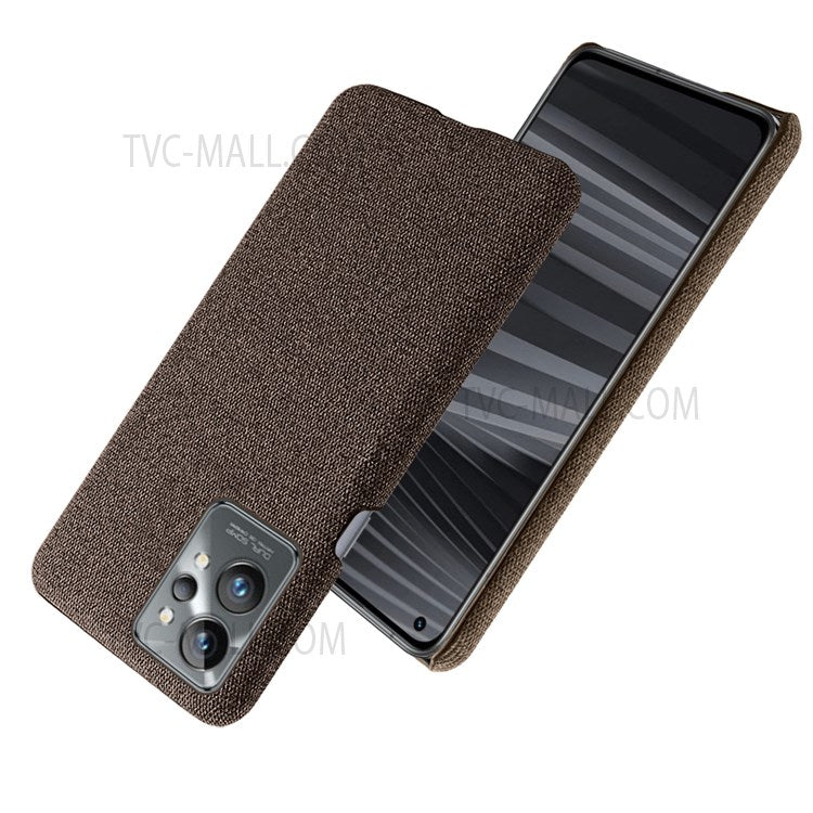 For Realme GT2 Pro Cloth Coated Hard PC Shell Ultra Thin Slim Protective Phone Cover - Brown