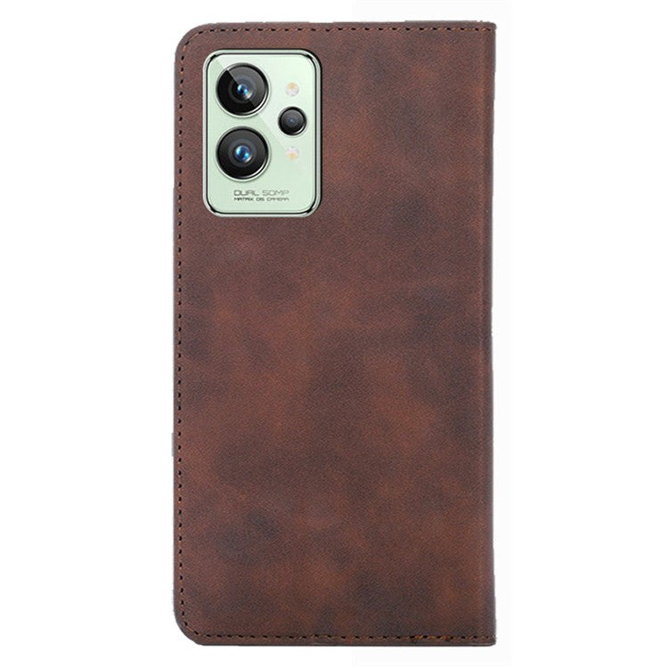 For Realme GT2 Pro Skin-touch Feeling Leather Case Card Holder Auto-absorbed Magnetic Stand Mobile Phone Cover - Dark Brown