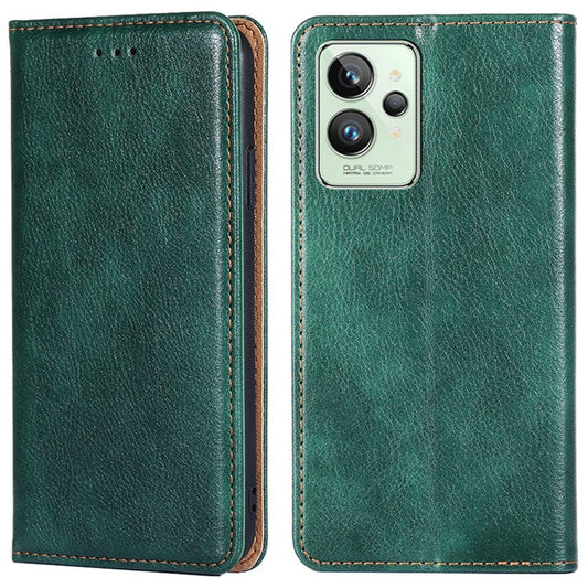 For Realme GT2 Pro PU Leather Magnetic Absorption Phone Case Stand Folio Wallet TPU Shockproof Flip Cover - Green