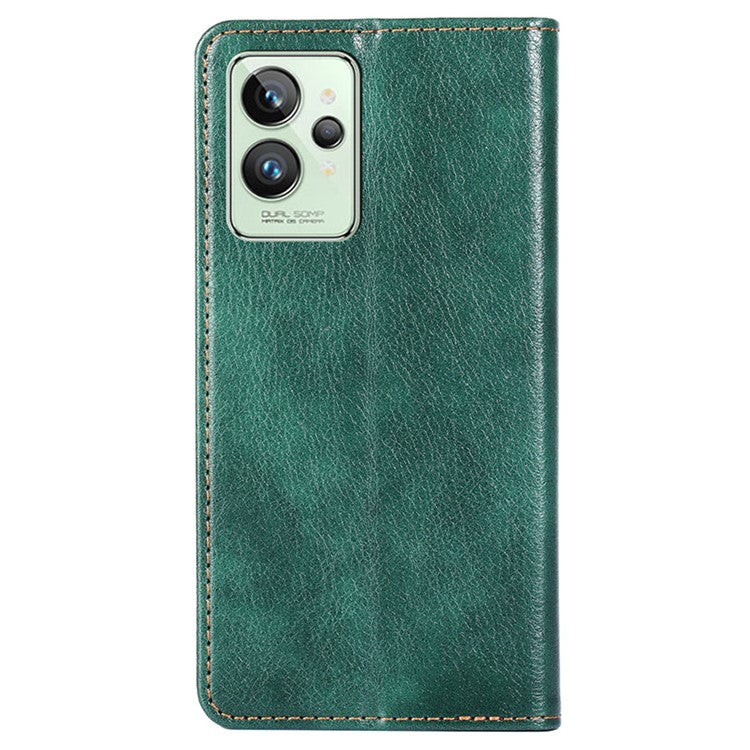 For Realme GT2 Pro PU Leather Magnetic Absorption Phone Case Stand Folio Wallet TPU Shockproof Flip Cover - Green