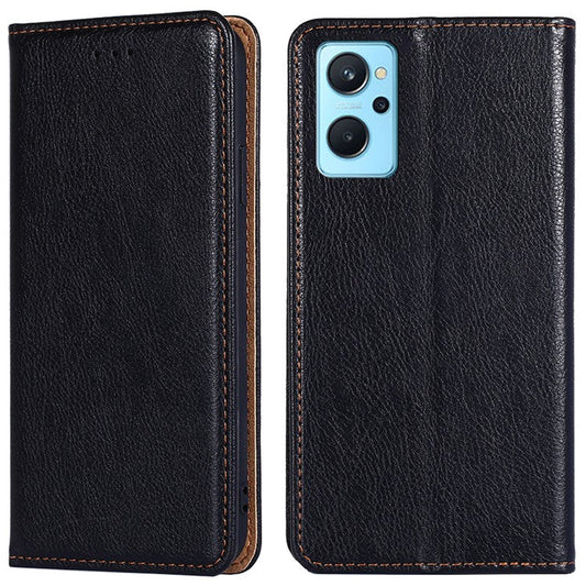 For Realme 9i / Oppo A36/A76 Shockproof PU Leather Wallet Case Viewing Stand Magnetic Absorption TPU Shell Folio Flip Cover - Black