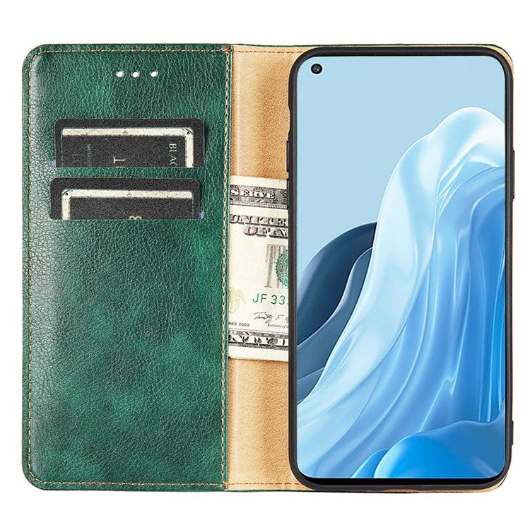 Wallet PU Leather Cover for Oppo Find X5 Lite, Stand Function Magnetic Auto-absorbed Phone Case - Green