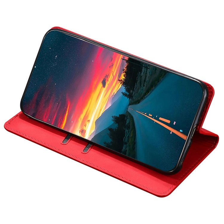 Skin-touch Leather Case for Oppo Find X5 Pro, Card Holder Stand Auto Closing Magnetic Phone Cover - Red