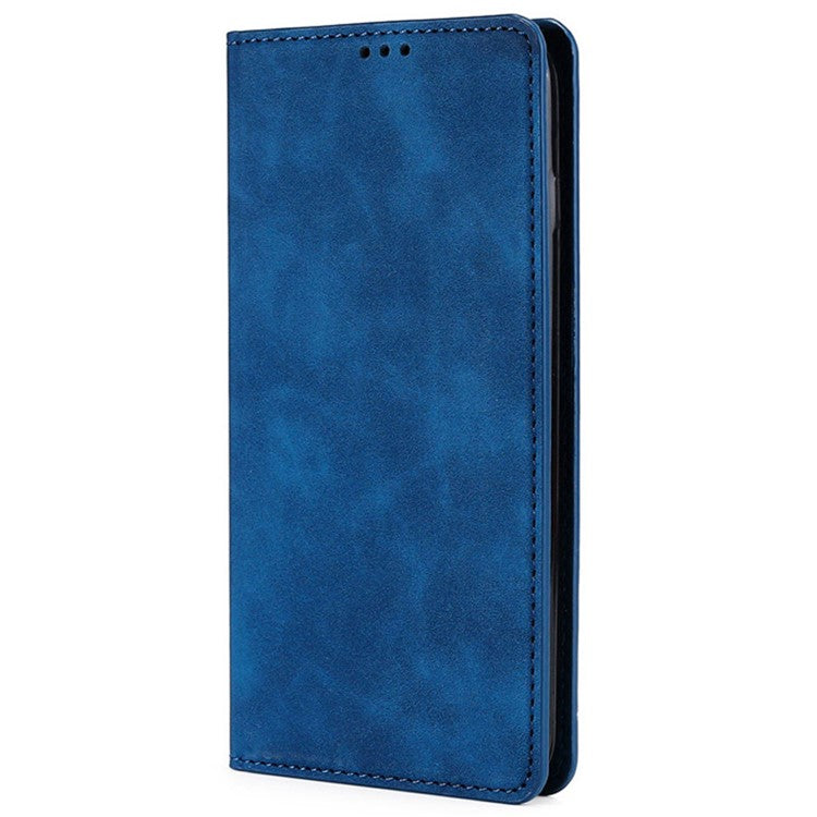 Skin-touch Leather Case for Oppo Find X5 Pro, Card Holder Stand Auto Closing Magnetic Phone Cover - Blue