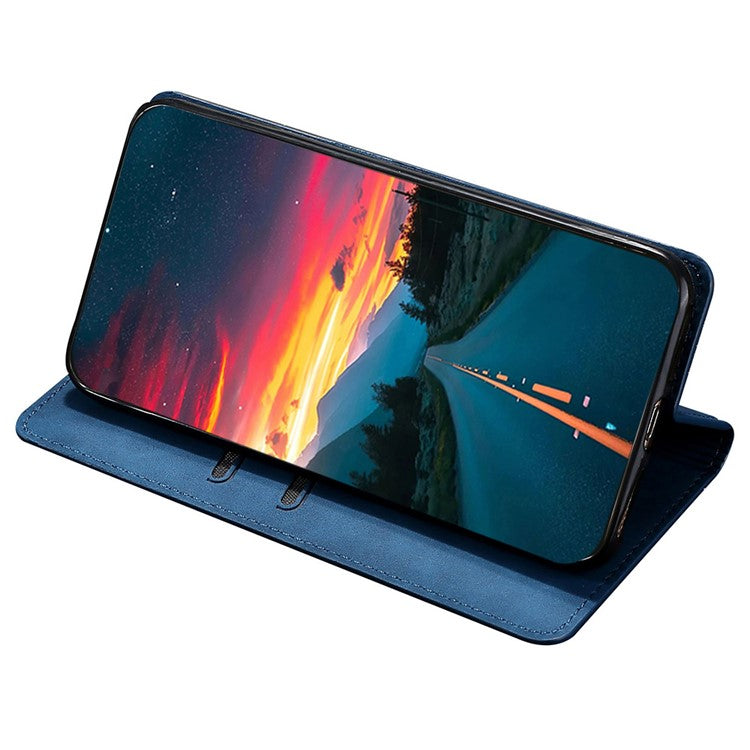 Skin-touch Leather Case for Oppo Find X5 Pro, Card Holder Stand Auto Closing Magnetic Phone Cover - Blue