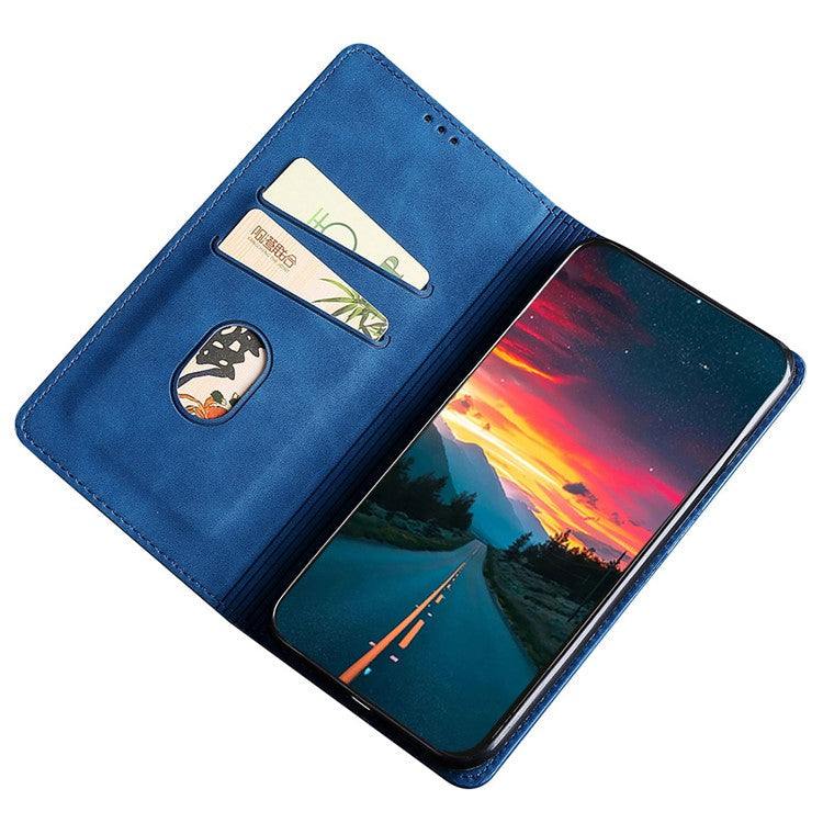 Skin-touch Leather Case for Oppo Find X5 Pro, Card Holder Stand Auto Closing Magnetic Phone Cover - Blue