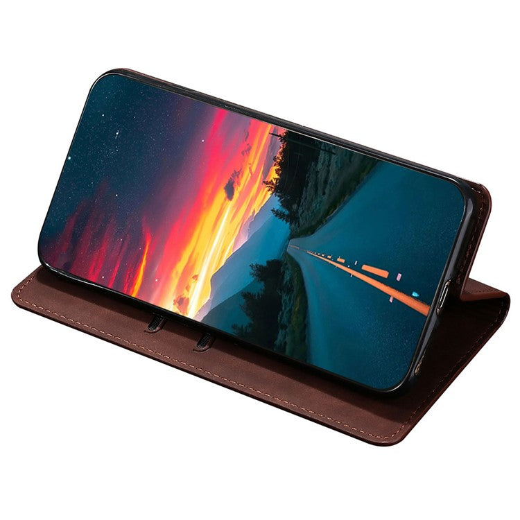 Skin-touch Leather Case for Oppo Find X5 Pro, Card Holder Stand Auto Closing Magnetic Phone Cover - Dark Brown