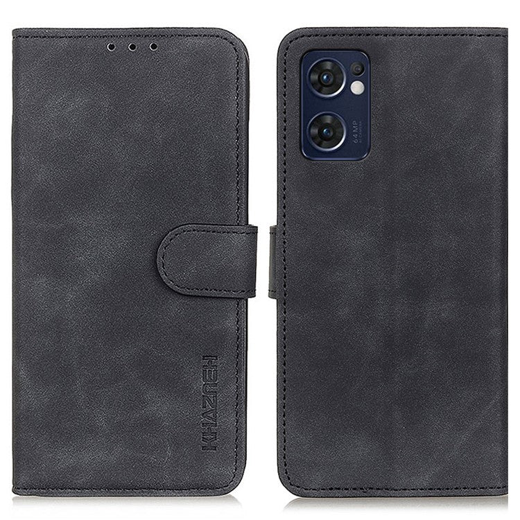 KHAZNEH For Oppo Reno7 5G (Global)/Find X5 Lite Retro Leather Case Shockproof Magnetic Clasp Mobile Phone Cover with Wallet Stand - Black