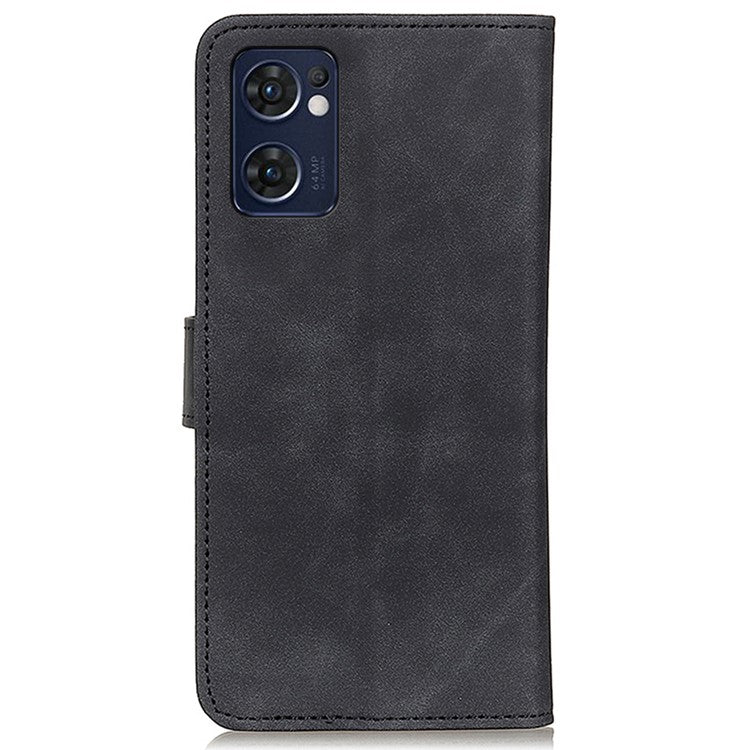 KHAZNEH For Oppo Reno7 5G (Global)/Find X5 Lite Retro Leather Case Shockproof Magnetic Clasp Mobile Phone Cover with Wallet Stand - Black