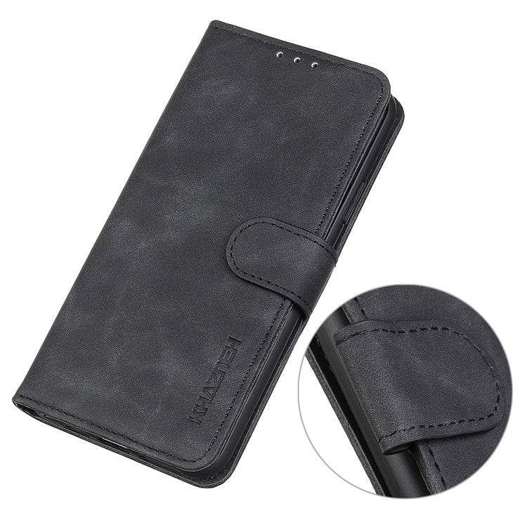 KHAZNEH For Oppo Reno7 5G (Global)/Find X5 Lite Retro Leather Case Shockproof Magnetic Clasp Mobile Phone Cover with Wallet Stand - Black