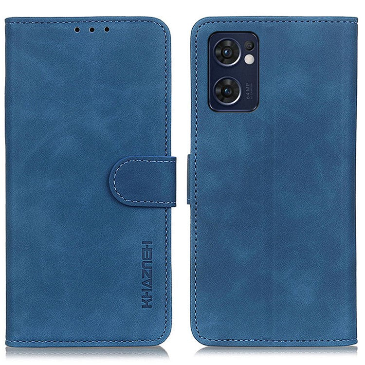 KHAZNEH For Oppo Reno7 5G (Global)/Find X5 Lite Retro Leather Case Shockproof Magnetic Clasp Mobile Phone Cover with Wallet Stand - Blue