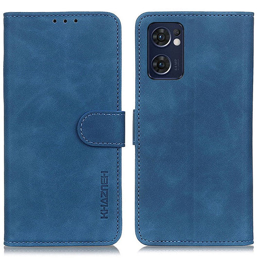 KHAZNEH For Oppo Reno7 5G (Global)/Find X5 Lite Retro Leather Case Shockproof Magnetic Clasp Mobile Phone Cover with Wallet Stand - Blue