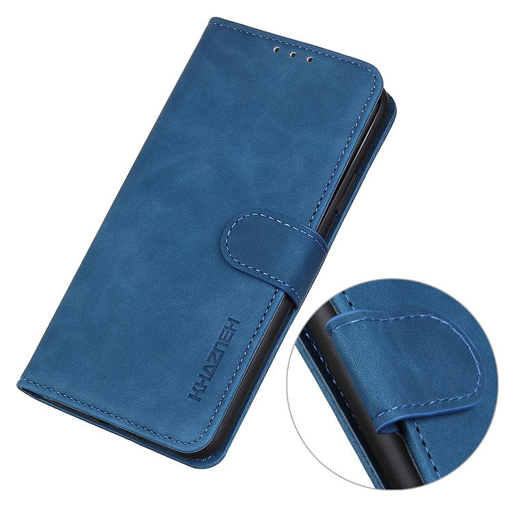 KHAZNEH For Oppo Reno7 5G (Global)/Find X5 Lite Retro Leather Case Shockproof Magnetic Clasp Mobile Phone Cover with Wallet Stand - Blue