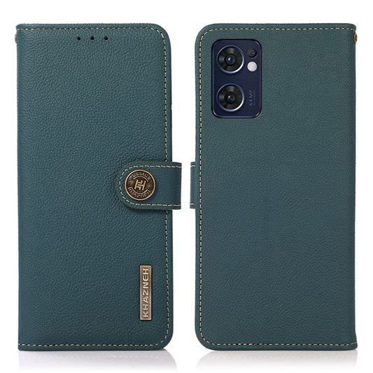KHAZNEH for Oppo Reno7 5G (Global)/Find X5 Lite RFID Blocking Genuine Leather Shell with Wallet and Stand Cell Phone Cover Accessory - Green