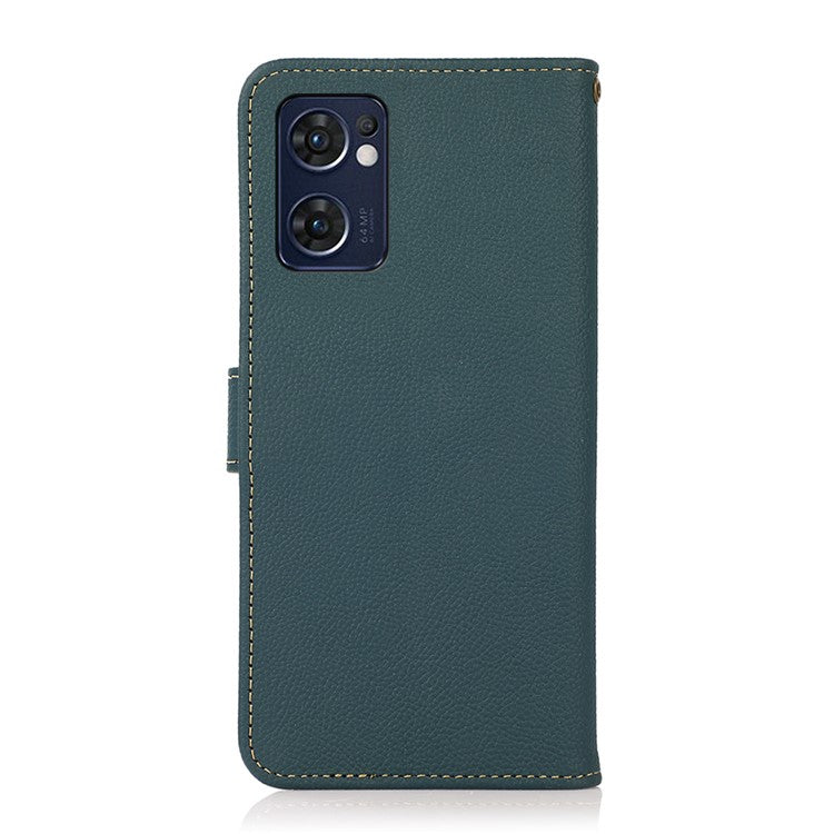 KHAZNEH for Oppo Reno7 5G (Global)/Find X5 Lite RFID Blocking Genuine Leather Shell with Wallet and Stand Cell Phone Cover Accessory - Green