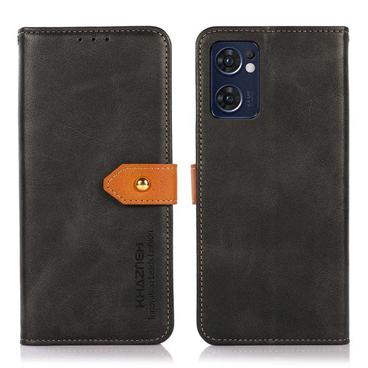 KHAZNEH For Oppo Reno7 5G (Global)/Find X5 Lite Well-protected Dual-color Golden Magnetic Clasp PU Leather Phone Case Stand Protector with Wallet - Black