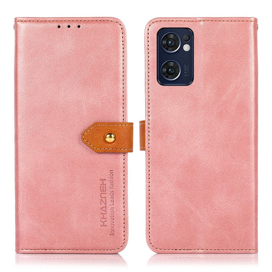 KHAZNEH For Oppo Reno7 5G (Global)/Find X5 Lite Well-protected Dual-color Golden Magnetic Clasp PU Leather Phone Case Stand Protector with Wallet - Rose Gold
