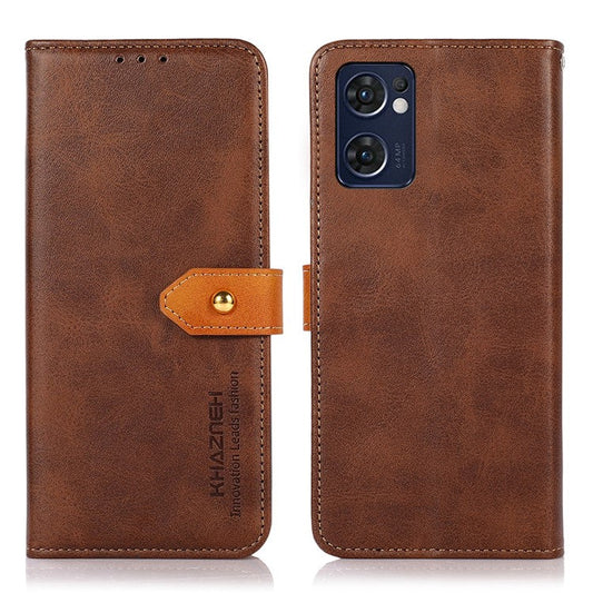 KHAZNEH For Oppo Reno7 5G (Global)/Find X5 Lite Well-protected Dual-color Golden Magnetic Clasp PU Leather Phone Case Stand Protector with Wallet - Brown