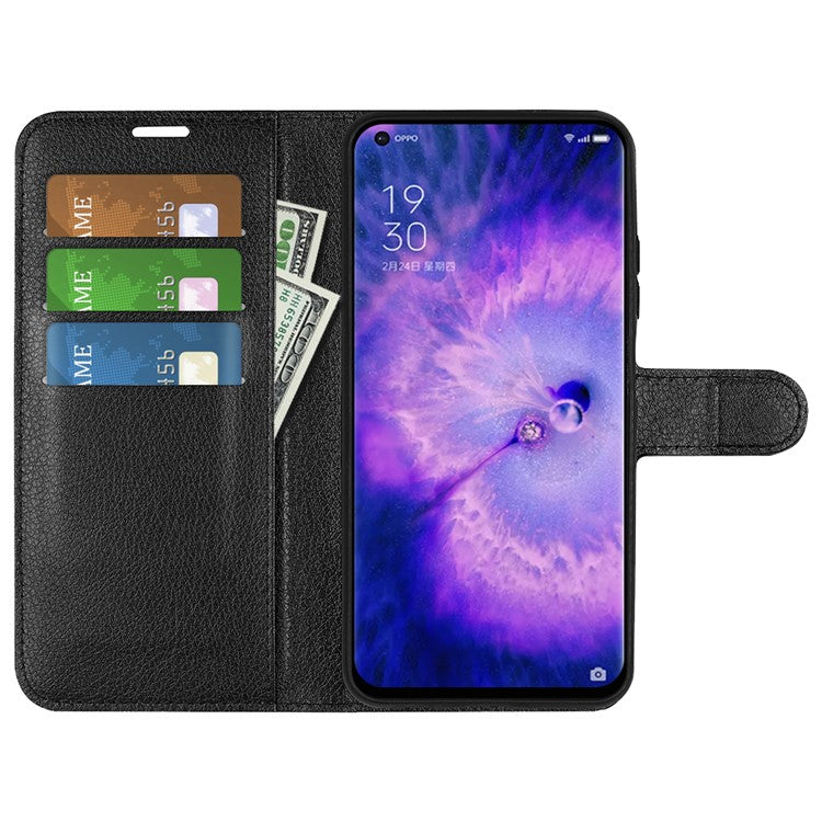 PU Leather Smartphone Cover Bag for Oppo Find X5, Wallet Anti-scratch Litchi Texture Phone Stand Function Dustproof Case - Black