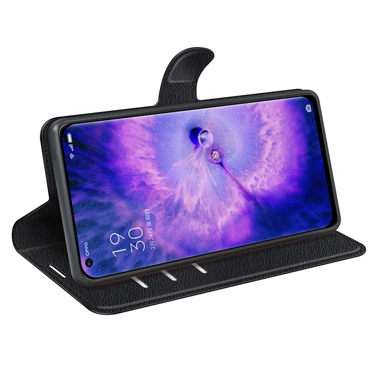 PU Leather Smartphone Cover Bag for Oppo Find X5, Wallet Anti-scratch Litchi Texture Phone Stand Function Dustproof Case - Black