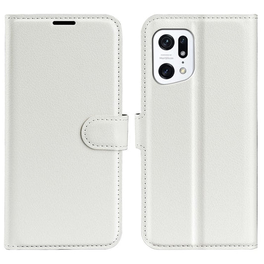 PU Leather Smartphone Cover Bag for Oppo Find X5, Wallet Anti-scratch Litchi Texture Phone Stand Function Dustproof Case - White
