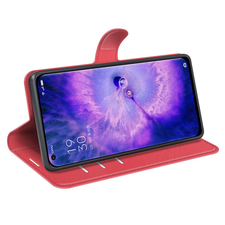 PU Leather Smartphone Cover Bag for Oppo Find X5, Wallet Anti-scratch Litchi Texture Phone Stand Function Dustproof Case - Red