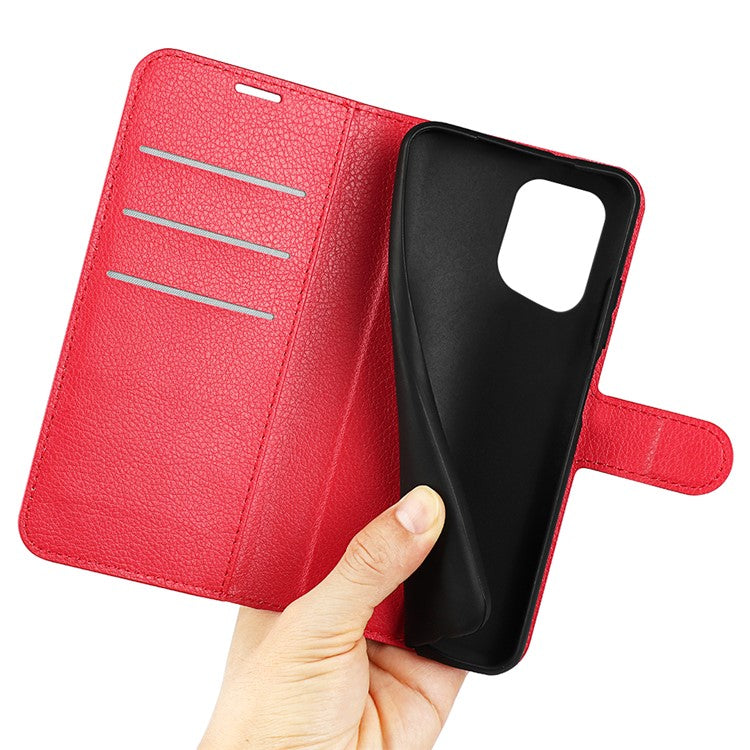 PU Leather Smartphone Cover Bag for Oppo Find X5, Wallet Anti-scratch Litchi Texture Phone Stand Function Dustproof Case - Red