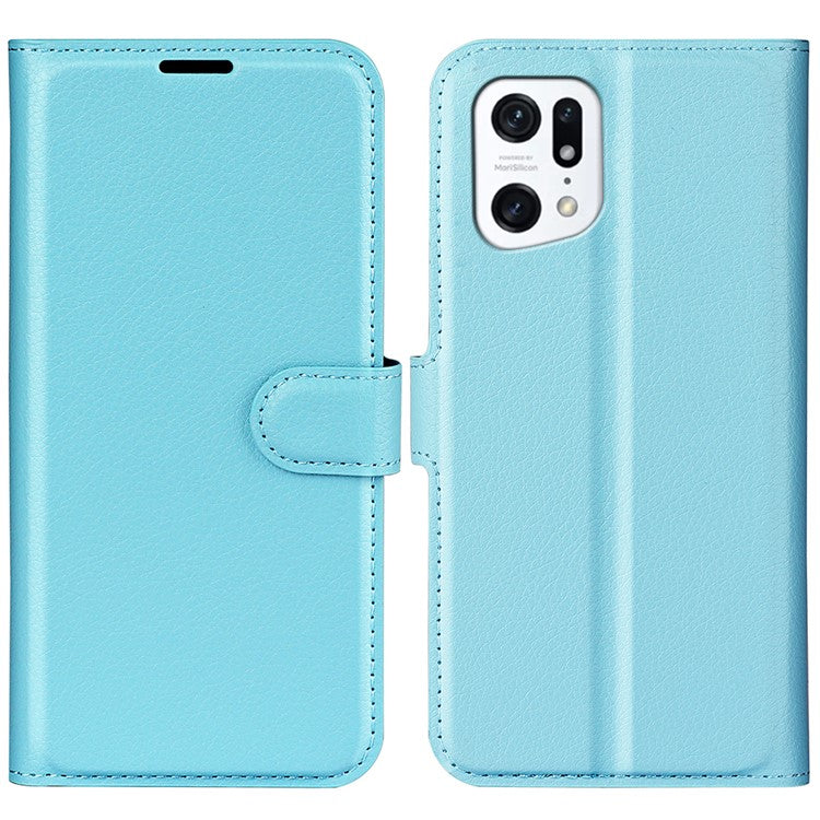 PU Leather Smartphone Cover Bag for Oppo Find X5, Wallet Anti-scratch Litchi Texture Phone Stand Function Dustproof Case - Blue