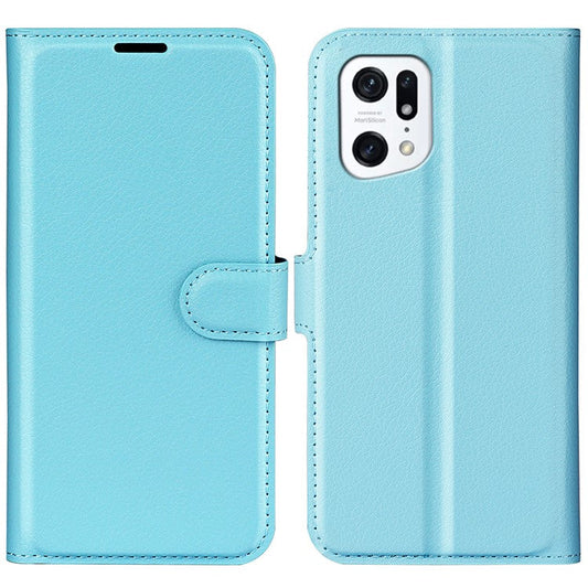PU Leather Smartphone Cover Bag for Oppo Find X5, Wallet Anti-scratch Litchi Texture Phone Stand Function Dustproof Case - Blue