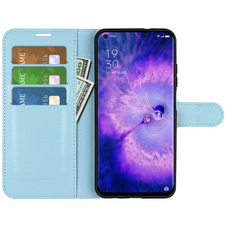 PU Leather Smartphone Cover Bag for Oppo Find X5, Wallet Anti-scratch Litchi Texture Phone Stand Function Dustproof Case - Blue