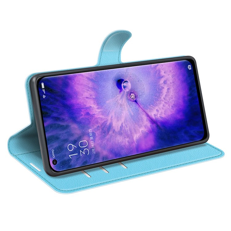 PU Leather Smartphone Cover Bag for Oppo Find X5, Wallet Anti-scratch Litchi Texture Phone Stand Function Dustproof Case - Blue