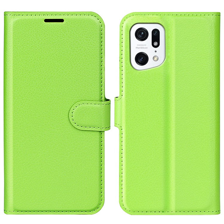 PU Leather Smartphone Cover Bag for Oppo Find X5, Wallet Anti-scratch Litchi Texture Phone Stand Function Dustproof Case - Green