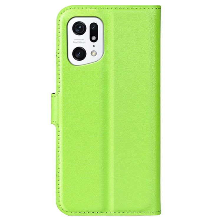 PU Leather Smartphone Cover Bag for Oppo Find X5, Wallet Anti-scratch Litchi Texture Phone Stand Function Dustproof Case - Green