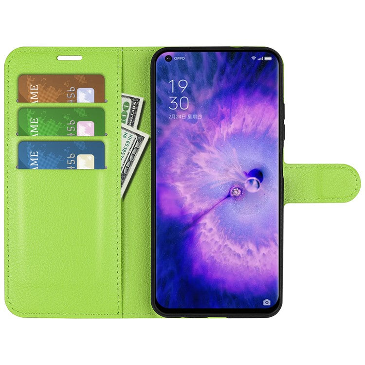 PU Leather Smartphone Cover Bag for Oppo Find X5, Wallet Anti-scratch Litchi Texture Phone Stand Function Dustproof Case - Green