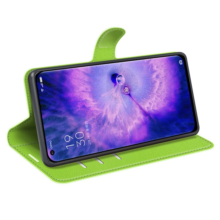 PU Leather Smartphone Cover Bag for Oppo Find X5, Wallet Anti-scratch Litchi Texture Phone Stand Function Dustproof Case - Green